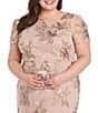 R & M Richards Plus Size Embroidered Floral Crew Neck Short Sleeve Flounce Hem Midi Dress, Color:Rose - Image 3