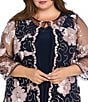 R & M Richards Plus Size Embroidered Soutache Sequin Jacket Dress, Color:Navy/Rose - Image 5