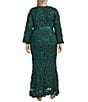R & M Richards Plus Size Embroidered Soutache Sequin Power Mesh 3/4 Balloon Sleeves Gown, Color:Hunter - Image 2