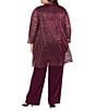 R & M Richards Plus Size Festival Hologram Sequin 3-Piece Duster Pant Set, Color:Merlot - Image 2