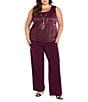 R & M Richards Plus Size Festival Hologram Sequin 3-Piece Duster Pant Set, Color:Merlot - Image 3