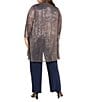R & M Richards Plus Size Festival Hologram Sequin 3-Piece Duster Pant Set, Color:Navy/Rose - Image 2