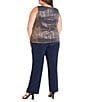 R & M Richards Plus Size Festival Hologram Sequin 3-Piece Duster Pant Set, Color:Navy/Rose - Image 4