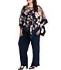 R & M Richards Plus Size Floral Embroidered Poncho Pant Set - Image 1