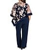 R & M Richards Plus Size Floral Embroidered Poncho Pant Set - Image 2