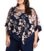 R & M Richards Plus Size Floral Embroidered Poncho Pant Set - Image 3