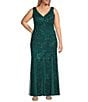 R & M Richards Plus Size Floral Embroidered Sequin Mesh Godet Sleeveless Gown, Color:Evergreen - Image 1