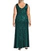 R & M Richards Plus Size Floral Embroidered Sequin Mesh Godet Sleeveless Gown, Color:Evergreen - Image 2