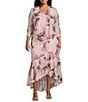 R & M Richards Plus Size Floral Print Chiffon Bolero 3/4 Sleeve Asymmetrical Ruffle Hem 2-Piece Jacket Dress, Color:Blush - Image 1