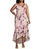 R & M Richards Plus Size Floral Print Chiffon Bolero 3/4 Sleeve Asymmetrical Ruffle Hem 2-Piece Jacket Dress, Color:Blush - Image 3