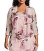 R & M Richards Plus Size Floral Print Chiffon Bolero 3/4 Sleeve Asymmetrical Ruffle Hem 2-Piece Jacket Dress, Color:Blush - Image 5
