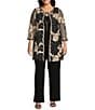 R & M Richards Plus Size Floral Sequin Ribbon Soutache Crew Neck 3/4 Sleeve 3-Piece Duster Set, Color:Champagne/Black - Image 1
