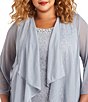 R & M Richards Plus Size Glitter Chiffon Lace Beaded Neck 2-Piece Jacket Gown - Image 2