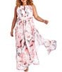 R & M Richards Plus Size Keyhole Neck Sleeveless Floral Print Chiffon Maxi Dress, Color:Pink - Image 1