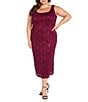 R & M Richards Plus Size Lace Sequin Power Mesh Scallop Trim 3/4 Sleeve Jacket Midi Dress, Color:Merlot - Image 3