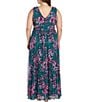Color:Teal - Image 2 - Plus Size Lurex Mesh Sleeveless V-Neck Floral Side Slit Tulle A-Line Dress