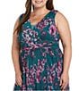 Color:Teal - Image 3 - Plus Size Lurex Mesh Sleeveless V-Neck Floral Side Slit Tulle A-Line Dress