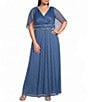 R & M Richards Plus Size Matte Jersey Chiffon V-Neck Caplet Overlay Rhinestone Gown - Image 1
