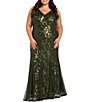 R & M Richards Plus Size Matte Sequin Mesh Long Dress - Image 1