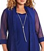 Color:Royal - Image 3 - Plus Size Mesh 3/4 Sleeve Textured Trim Jersey Knit Scoop Neck Shift 2-Piece Jacket Dress