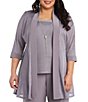 R & M Richards Plus Size Metallic Knit 3/4 Sleeve Open Front 3 Piece Jacket Pant Set - Image 6