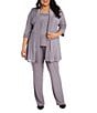 R & M Richards Plus Size Metallic Knit 3/4 Sleeve Open Front 3 Piece Jacket Pant Set - Image 6