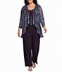 R & M Richards Plus Size Metallic Pleated 3 Piece Pant Suit - Image 1