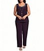 R & M Richards Plus Size Metallic Pleated 3 Piece Pant Suit - Image 3