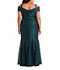 R & M Richards Plus Size Off-the-Shoulder Cap Sleeve Stretch Lace Mermaid Gown, Color:Hunter - Image 2