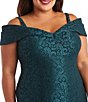 R & M Richards Plus Size Off-the-Shoulder Cap Sleeve Stretch Lace Mermaid Gown, Color:Hunter - Image 3