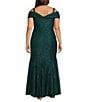 R & M Richards Plus Size Off-the-Shoulder Cap Sleeve Stretch Lace Mermaid Gown, Color:Hunter - Image 5