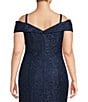 Color:Navy - Image 4 - Plus Size Off-the-Shoulder Cap Sleeve Stretch Lace Mermaid Gown