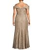 Color:Champagne - Image 2 - Plus Size Off-the-Shoulder Cap Sleeve Stretch Lace Mermaid Gown