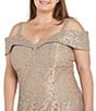 R & M Richards Plus Size Off The Shoulder Long Stretch Lace Dress, Color:Champagne - Image 3