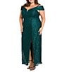 R & M Richards Plus Size Off The Shoulder Long Stretch Lace Dress, Color:Hunter - Image 1