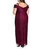 R & M Richards Plus Size Off The Shoulder Long Stretch Lace Dress, Color:Merlot - Image 2