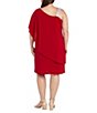 Color:Red - Image 2 - Plus Size One Shoulder Rhinestone Strap Cascade Sheath Dress