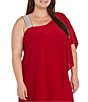Color:Red - Image 3 - Plus Size One Shoulder Rhinestone Strap Cascade Sheath Dress