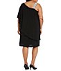 Color:Black - Image 2 - Plus Size One Shoulder Rhinestone Strap Cascade Sheath Dress
