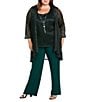 R & M Richards Plus Size Crinkle Metallic 3-Piece Pant Set, Color:Hunter - Image 1