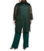 R & M Richards Plus Size Crinkle Metallic 3-Piece Pant Set, Color:Hunter - Image 2
