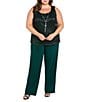 R & M Richards Plus Size Crinkle Metallic 3-Piece Pant Set, Color:Hunter - Image 3