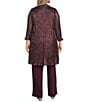 R & M Richards Plus Size Crinkle Metallic 3-Piece Pant Set, Color:Merlot - Image 2