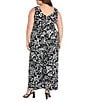 R & M Richards Plus Size Printed Tie Waist Jumpsuit, Color:Black/White - Image 2