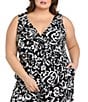 R & M Richards Plus Size Printed Tie Waist Jumpsuit, Color:Black/White - Image 3