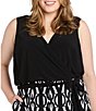R & M Richards Plus Size Printed Wrap Jumpsuit, Color:Black/White - Image 3