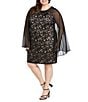 R & M Richards Plus Size Sequin Lace Rhinestone Crew Neck Trim Sheath Capelet Dress, Color:Black/Nude - Image 1