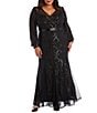 R & M Richards Plus Size Sequin Mesh Long Dress - Image 1