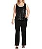 R & M Richards Plus Size Sequin Tuxedo Jacket and Tank 3-Piece Pant Suit, Color:Black - Image 3