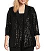 R & M Richards Plus Size Sequin Tuxedo Jacket and Tank 3-Piece Pant Suit, Color:Black - Image 5